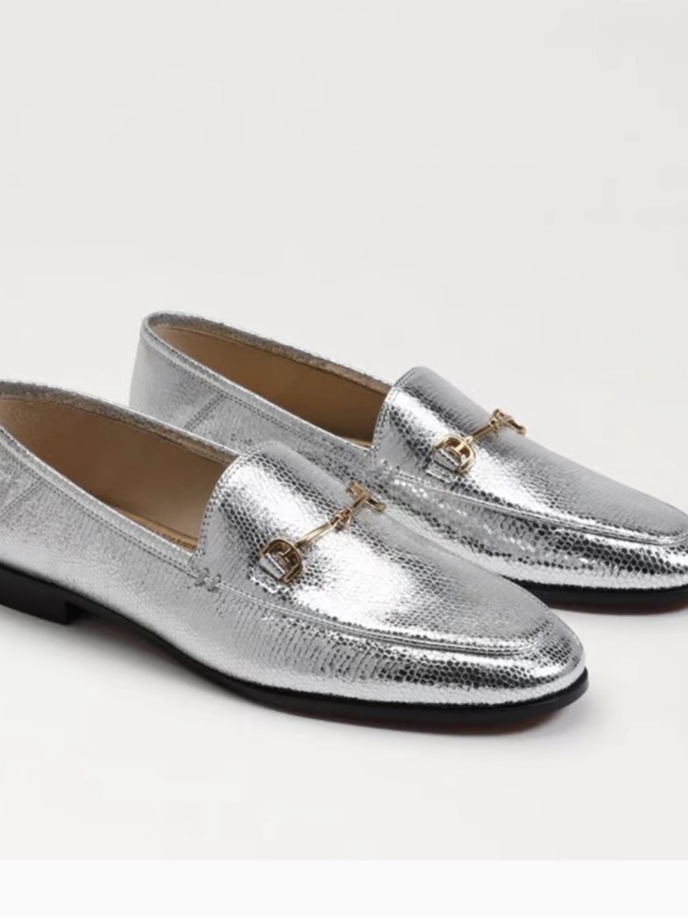 Sam Edelman Loraine Bit Silver Metallic Leather Loafers 7.5 Quiet Luxury